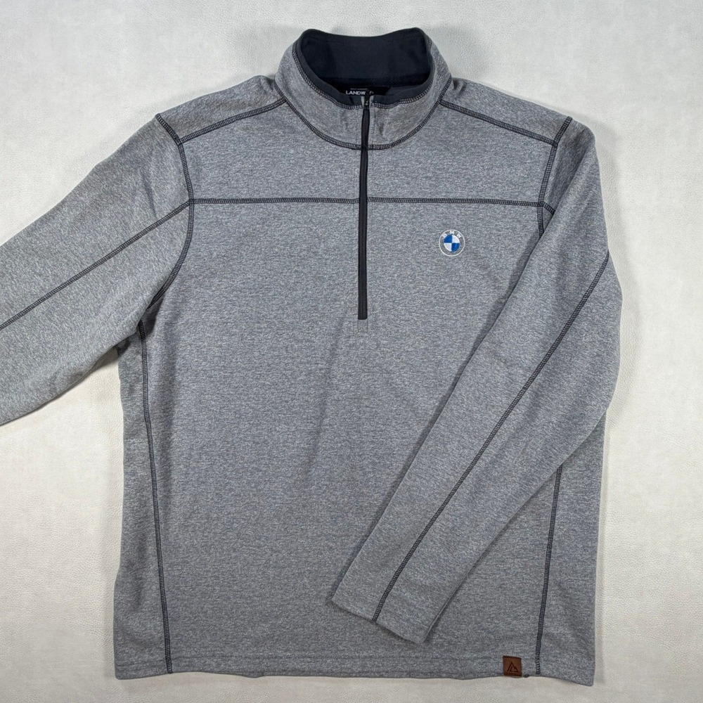 BMW Logo Pullover Mens XL Gray Heathered Landway Quarter Zip Embroidered